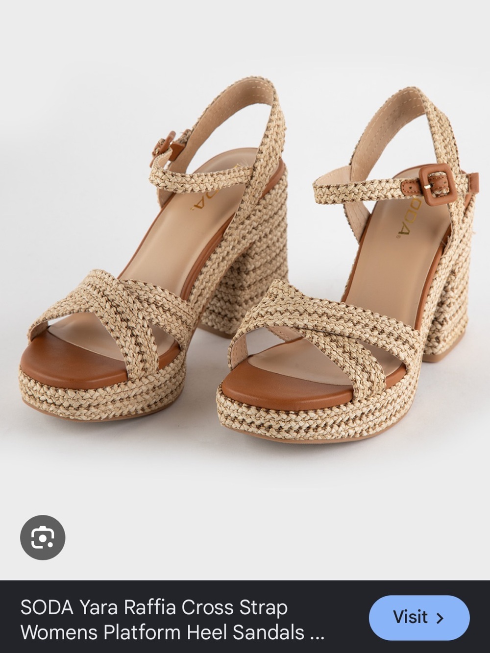 Soda Natural Raffia Cross-Strap Platform Sandals